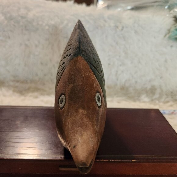 Hand-Carved Wooden Fish Sculpture - Picture 4 of 9